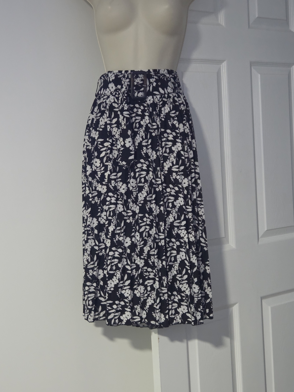 Classic Black and White Floral A-Line Skirt